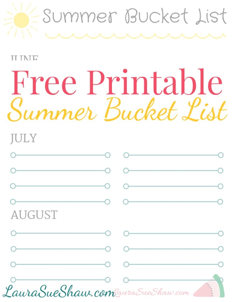 Free Printable Summer Bucket List