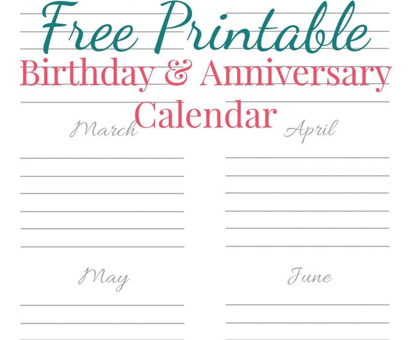 Free Printable Birthday & Anniversary Calendar