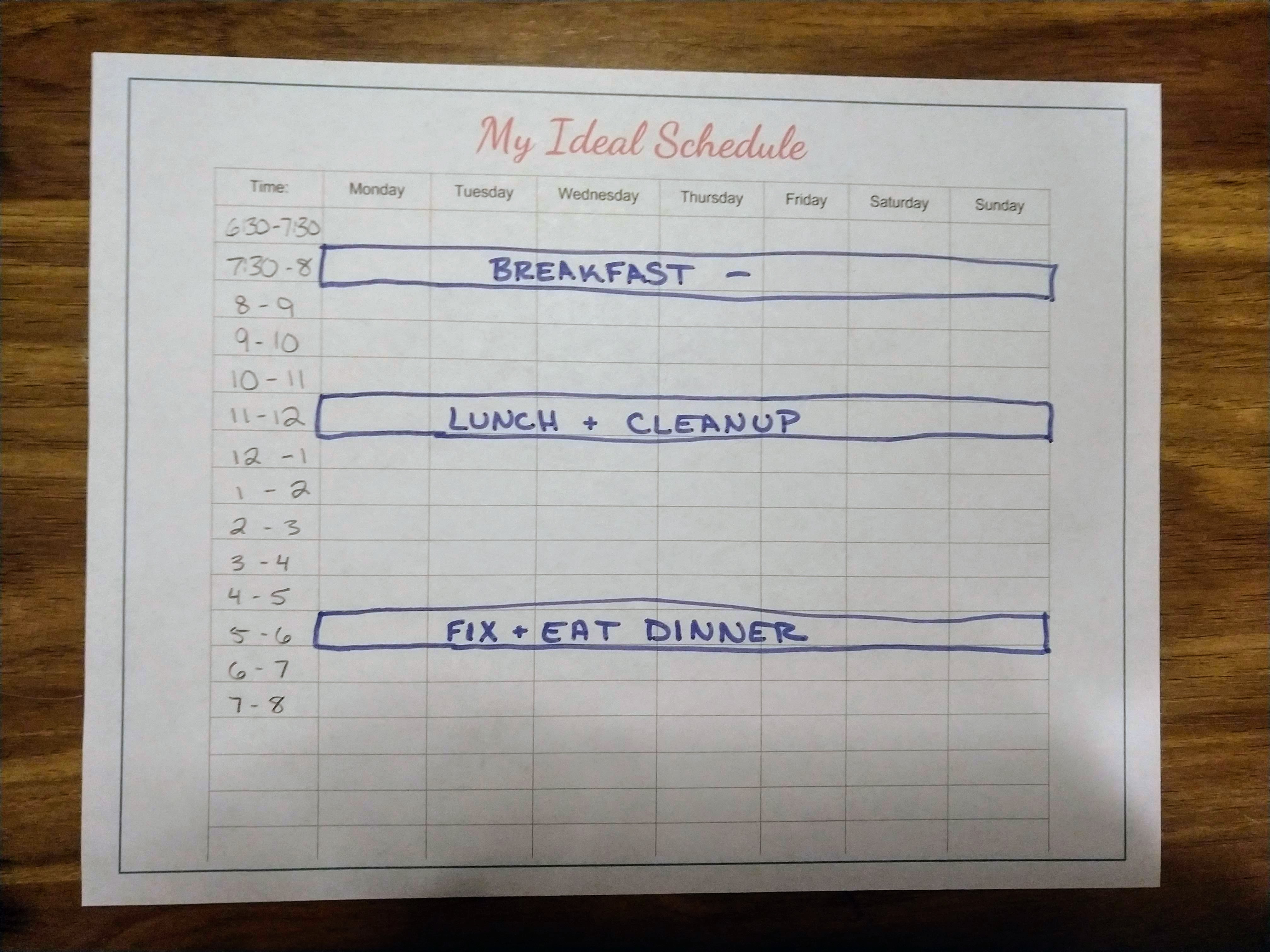 Weekly Schedule Step 1 - Meal Times